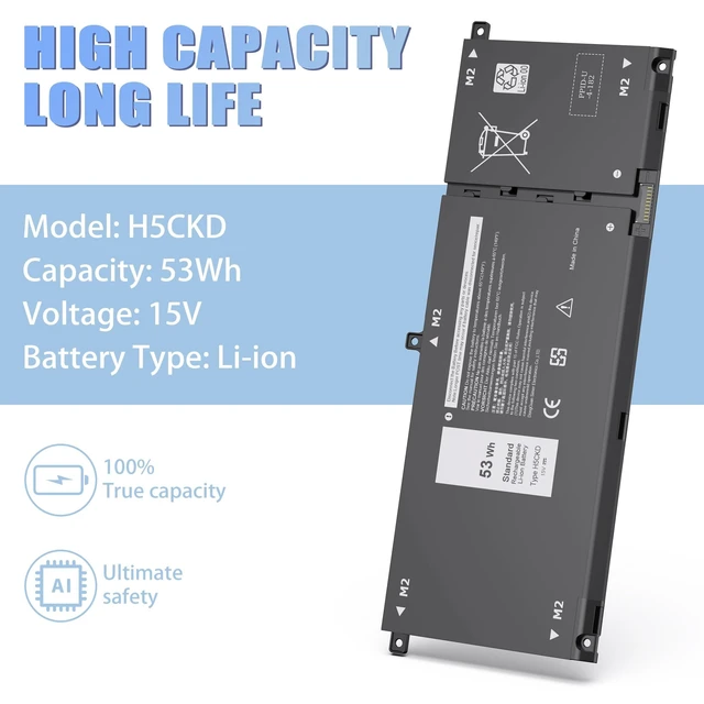 Alt view image 10 of 10 - New 53Wh H5CKD Battery Replacement for Dell Inspiron 5400 5406 7405 7300 7306 7500 7506 2-in-1 Silver 5300 5301 5401 5402 5408 5409 5501 5502 5508 5509 Series Latitude 3410 3510 Vostro 5300 5301