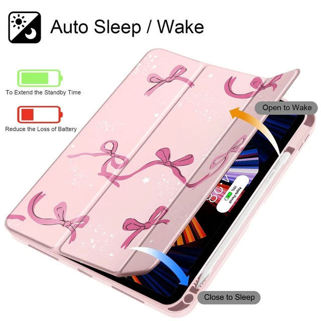 Alt view image 8 of 10 - Tuiklol Case for iPad 11 inch (A16 Chip) 2025 Generation 11th / iPad 10.9 inch 2022 10th Gen, Buit in Pencil Holder with Shockproof Cover Clear Transparent Back Shell Auto Wake/Sleep, Bow-Pink