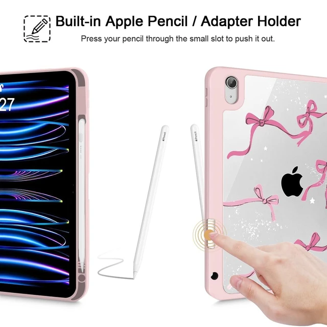 Alt view image 10 of 10 - Tuiklol Case for iPad 11 inch (A16 Chip) 2025 Generation 11th / iPad 10.9 inch 2022 10th Gen, Buit in Pencil Holder with Shockproof Cover Clear Transparent Back Shell Auto Wake/Sleep, Bow-Pink