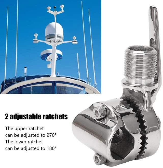 Alt view image 8 of 10 - Marine VHF Antenna Mount Marine VHF Antenna Mount 316 Stainless Steel Adjustable Ratchet Mount for 7/8 to 1in Rails