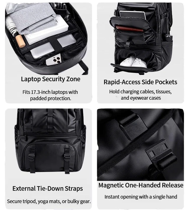 Alt view image 9 of 10 - CedurithFlux Sports Backpack 50L to 80L Expandable Mutifunction Flight Approved Backpacks 17.3 inch Laptop bags Water Resistant Business Sports BackPack for Women & Men
