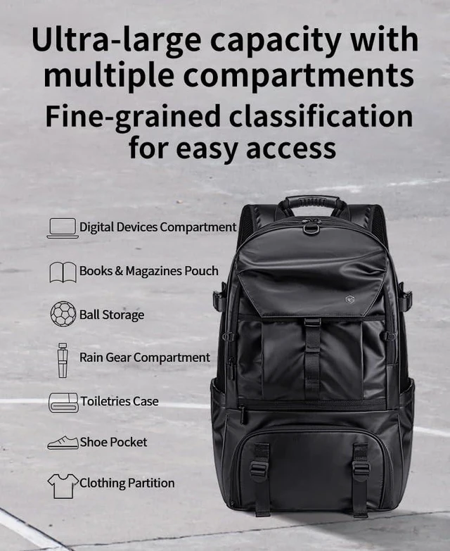Alt view image 7 of 10 - CedurithFlux Sports Backpack 50L to 80L Expandable Mutifunction Flight Approved Backpacks 17.3 inch Laptop bags Water Resistant Business Sports BackPack for Women & Men