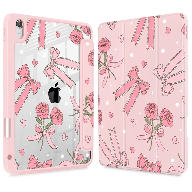 Alt view image 6 of 10 - Tuiklol Case for iPad 11 inch (A16 Chip) 2025 Gen 11th / iPad 10.9 inch 2022 10th Gen, Buit in Pencil Holder with Shockproof Cover Clear Transparent Back Shell Auto Wake/Sleep,Bow & Rose