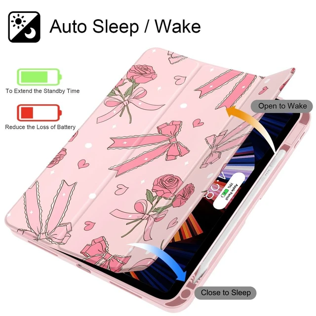 Alt view image 7 of 10 - Tuiklol Case for iPad 11 inch (A16 Chip) 2025 Gen 11th / iPad 10.9 inch 2022 10th Gen, Buit in Pencil Holder with Shockproof Cover Clear Transparent Back Shell Auto Wake/Sleep,Bow & Rose