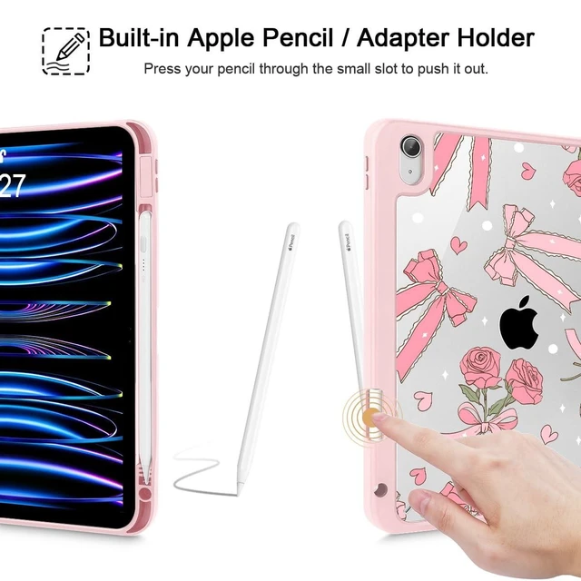 Alt view image 9 of 10 - Tuiklol Case for iPad 11 inch (A16 Chip) 2025 Gen 11th / iPad 10.9 inch 2022 10th Gen, Buit in Pencil Holder with Shockproof Cover Clear Transparent Back Shell Auto Wake/Sleep,Bow & Rose