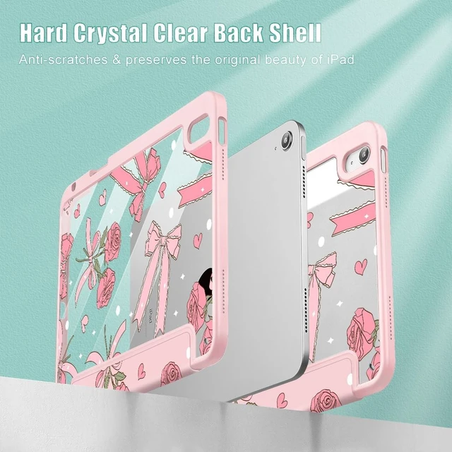 Alt view image 8 of 10 - Tuiklol Case for iPad 11 inch (A16 Chip) 2025 Gen 11th / iPad 10.9 inch 2022 10th Gen, Buit in Pencil Holder with Shockproof Cover Clear Transparent Back Shell Auto Wake/Sleep,Bow & Rose