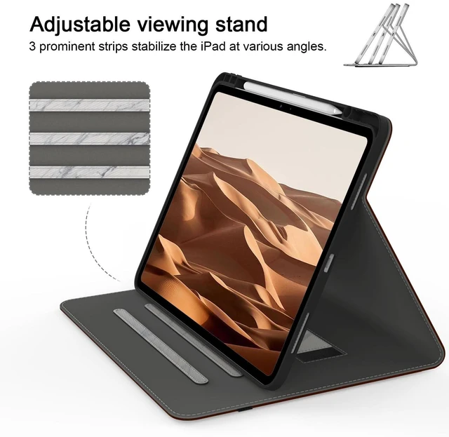 Alt view image 8 of 10 - Jarviwiin Case for iPad Pro 13 inch (M5/M4) 2025/2024, Multi-Angle PU Leather Cover for i Pad Pro 13" with Pencil Holder/Hand Strap/Pocket, Auto Wake/Sleep, Brown