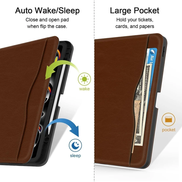 Alt view image 10 of 10 - Jarviwiin Case for iPad Pro 13 inch (M5/M4) 2025/2024, Multi-Angle PU Leather Cover for i Pad Pro 13" with Pencil Holder/Hand Strap/Pocket, Auto Wake/Sleep, Brown