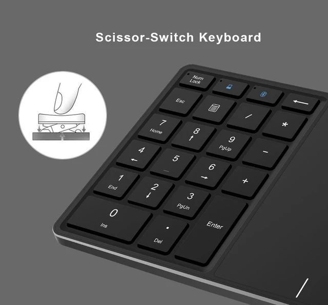 Alt view image 7 of 10 - Sanpyl Numeric Keypad, 2.4G Bluetooth Number Pad Type C Numpad Keypad with Touchpad, Bluetooth 2.4G Dual Mode Laptop Keypad, for PC Desktop, Laptop, Notebook Computer(Grey)