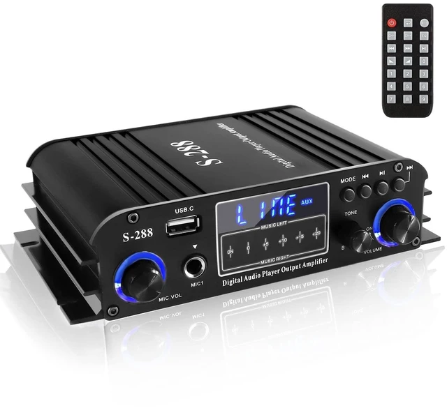 Alt view image 6 of 10 - Romicta 4 Channel Bluetooth 5.0 Stereo Amplifier, 50Wx4 HiFi Power Amp, 1200W Max, USB/SD/FM, Class D Home Audio Receiver for Home Theater & Karaoke, Includes Remote & Power Adapter