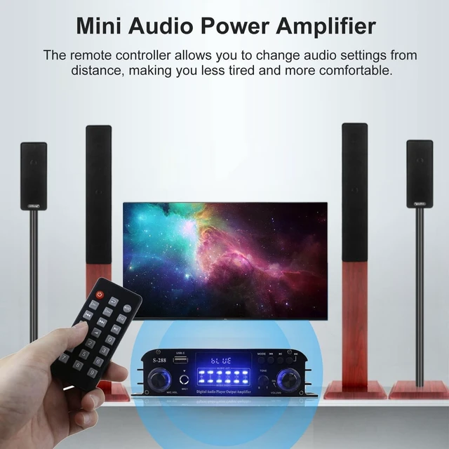 Alt view image 9 of 10 - Romicta 4 Channel Bluetooth 5.0 Stereo Amplifier, 50Wx4 HiFi Power Amp, 1200W Max, USB/SD/FM, Class D Home Audio Receiver for Home Theater & Karaoke, Includes Remote & Power Adapter