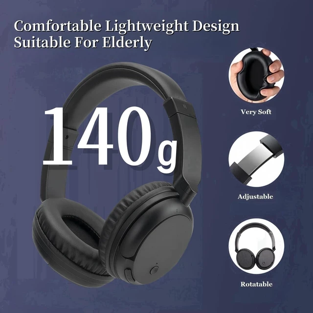Alt view image 9 of 10 - Nightwooolf Wireless Bluetooth TV Headphones for Seniors, Wireless TV Headset with USB Transmitter, Lightweight and Comfortable Over Ear Headphone, Up to 30 Hours Battery Life, Lossless Audio (Black)
