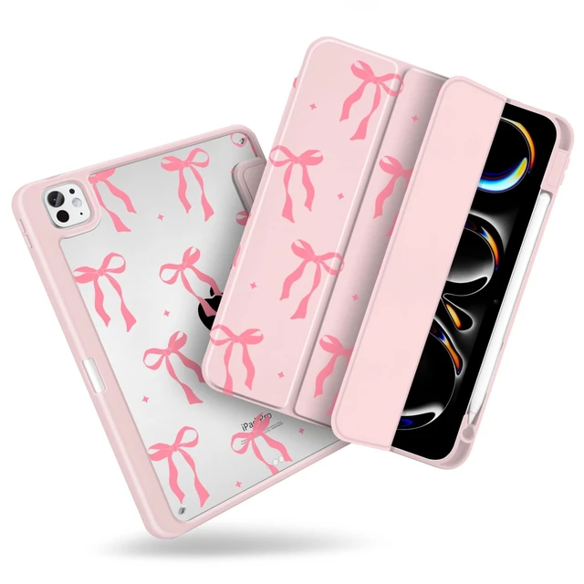 Alt view image 6 of 10 - MecBevia Case for iPad Pro 11 inch M5 2025 / M4 2024 (6th/5th Gen) A3357, A3358, A3359, A2836, A2837, A3006 Built-in Pencil Holder & Auto Wake/Sleep, Pink Bow