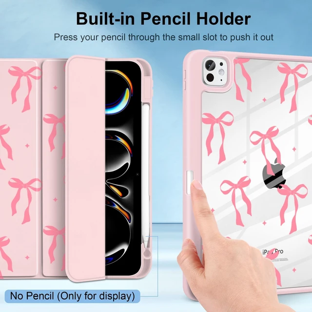 Alt view image 9 of 10 - MecBevia Case for iPad Pro 11 inch M5 2025 / M4 2024 (6th/5th Gen) A3357, A3358, A3359, A2836, A2837, A3006 Built-in Pencil Holder & Auto Wake/Sleep, Pink Bow