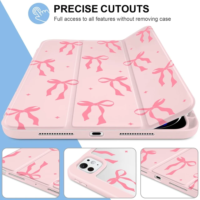 Alt view image 10 of 10 - MecBevia Case for iPad Pro 11 inch M5 2025 / M4 2024 (6th/5th Gen) A3357, A3358, A3359, A2836, A2837, A3006 Built-in Pencil Holder & Auto Wake/Sleep, Pink Bow