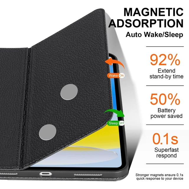 Alt view image 8 of 10 - XFYKJIN Genuine Leather Case for iPad 11th Generation (11" 2025) & iPad 10th Generation (10.9-inch, 2022), Smart, Protective, Auto Wake/Sleep, Adjustable Stand, Multiple View Angles, Black
