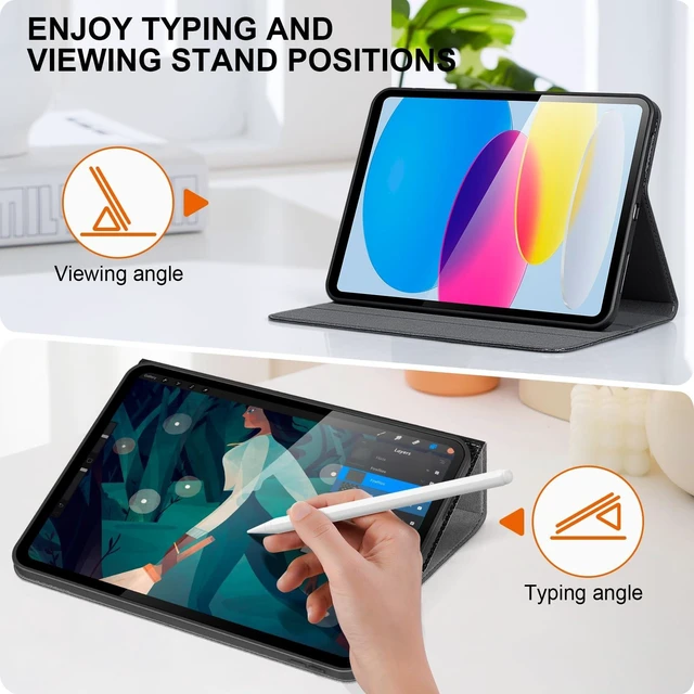 Alt view image 10 of 10 - XFYKJIN Genuine Leather Case for iPad 11th Generation (11" 2025) & iPad 10th Generation (10.9-inch, 2022), Smart, Protective, Auto Wake/Sleep, Adjustable Stand, Multiple View Angles, Black