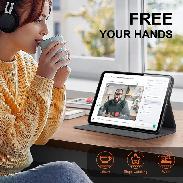 Alt view image 9 of 10 - XFYKJIN Genuine Leather Case for iPad 11th Generation (11" 2025) & iPad 10th Generation (10.9-inch, 2022), Smart, Protective, Auto Wake/Sleep, Adjustable Stand, Multiple View Angles, Black