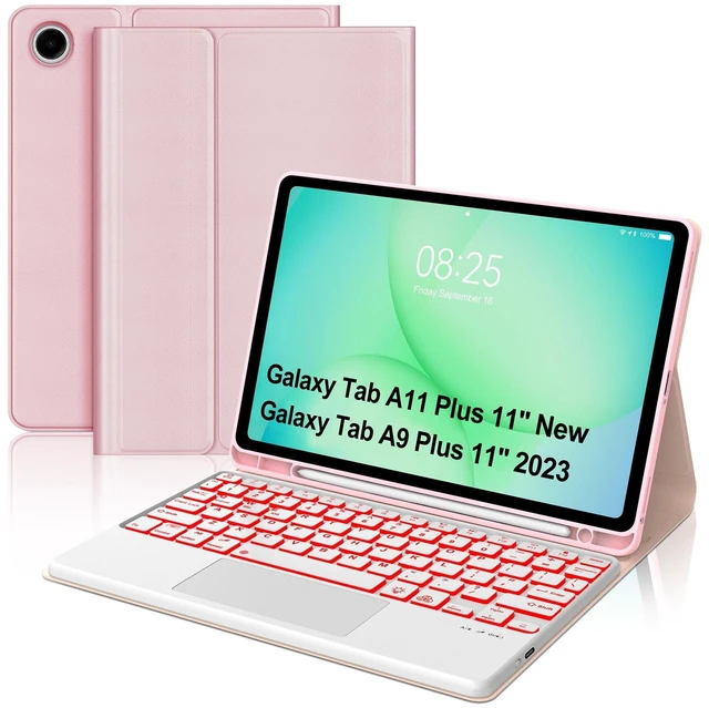 Alt view image 6 of 10 - Touch Keyboard Case for Samsung Galaxy Tab A11+ Plus 2025 & Galaxy Tablet A9+ Plus 11 Inch 2023 Case Keyboard with Trackpad, 7-Colors Backlit Keypad with S Pen Holder for Samsung Tab A9 Plus, Pink
