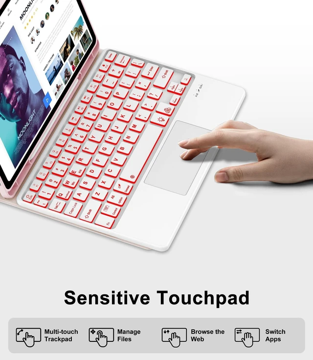 Alt view image 8 of 10 - Touch Keyboard Case for Samsung Galaxy Tab A11+ Plus 2025 & Galaxy Tablet A9+ Plus 11 Inch 2023 Case Keyboard with Trackpad, 7-Colors Backlit Keypad with S Pen Holder for Samsung Tab A9 Plus, Pink