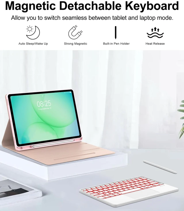 Alt view image 10 of 10 - Touch Keyboard Case for Samsung Galaxy Tab A11+ Plus 2025 & Galaxy Tablet A9+ Plus 11 Inch 2023 Case Keyboard with Trackpad, 7-Colors Backlit Keypad with S Pen Holder for Samsung Tab A9 Plus, Pink