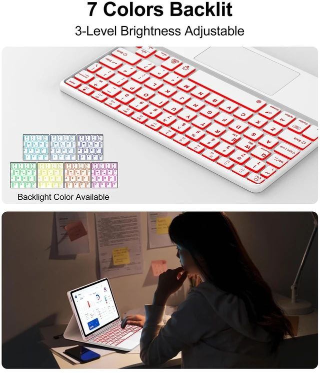 Alt view image 9 of 10 - Touch Keyboard Case for Samsung Galaxy Tab A11+ Plus 2025 & Galaxy Tablet A9+ Plus 11 Inch 2023 Case Keyboard with Trackpad, 7-Colors Backlit Keypad with S Pen Holder for Samsung Tab A9 Plus, Pink