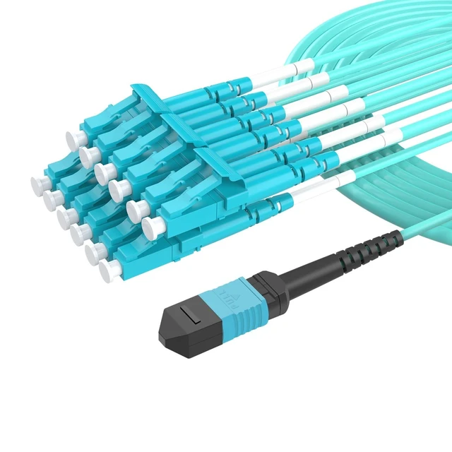 Alt view image 6 of 10 - Buacoz 6 Meters OM4 12 Cores MPO-LC Connector Optical Fiber Patch Cord 50/125 Multimode Fan-Out Jumper Female to Female Type B 40G/100G 19.6ft Aqua