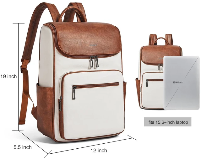 Alt view image 8 of 10 - tiamyi Leather Backpack for Women, Fits 17 Inch Laptop in Main Compartment, Dedicated 15.6 Inch Padded Sleeve, Large Vegan Leather Travel Computer Bag with Luggage Strap for Business and Work, Beige
