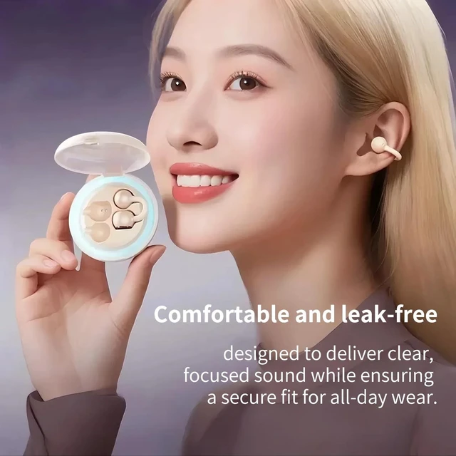 Alt view image 7 of 10 - HDKKE Upgraded Open Ear Earbuds Clip-On Earbuds Comfortable fit & Crystal-Clear Sound, 80H Playtime Bluetooth 5.4 Wireless Headphones for Women Ideal for SmallEars,Sports,Workouts,Champagne Gold