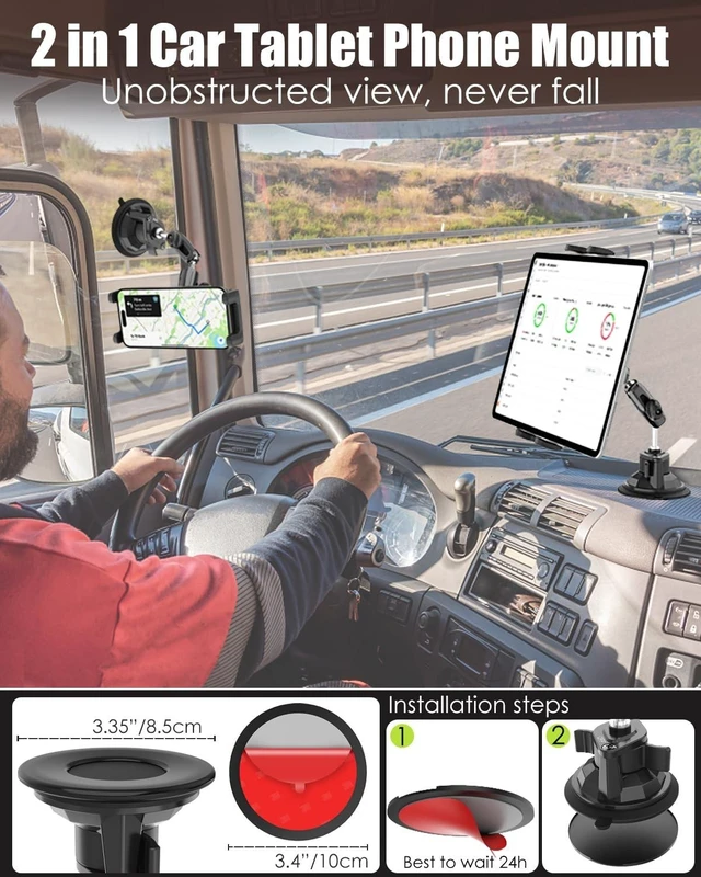 Alt view image 7 of 10 - Charchendo Tablet Holder for Car Truck SUV Dashboard Windshield, Strong Suction Cup Tablet Phone Mount with 7.5" Metal Arm 360 Rotation Fits iPad Pro 13/12.9/Air/Mini, Galaxy Z Fold, 4-13" Devices