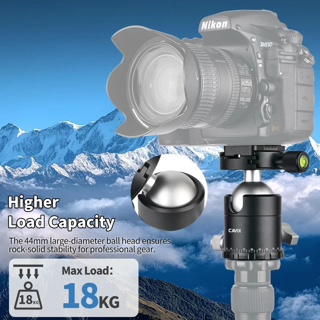 Alt view image 10 of 10 - CAVIX 44mm Tripod Ball Head, 360Panoramic Ball Head Tripod Head, 18kg(39.68lbs) Load Capacity, with 1/4" Arca-Swiss Quick Release Plate for Tripod Monopod Slider DSLR Camera Camcorder