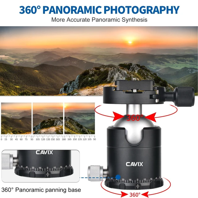 Alt view image 7 of 10 - CAVIX 44mm Tripod Ball Head, 360Panoramic Ball Head Tripod Head, 18kg(39.68lbs) Load Capacity, with 1/4" Arca-Swiss Quick Release Plate for Tripod Monopod Slider DSLR Camera Camcorder