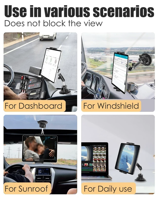 Alt view image 9 of 10 - Charchendo Tablet Holder for Car Truck SUV Dashboard Windshield, Strong Suction Cup Tablet Phone Mount with 7.5" Metal Arm 360 Rotation Fits iPad Pro 13/12.9/Air/Mini, Galaxy Z Fold, 4-13" Devices