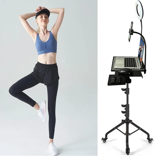 Alt view image 8 of 10 - Asltoy Projector Tripod Stand with Wheels Laptop Tripod Stand Projector Tripod Laptop Stand Floor Stand Live Stream stand Treadmill Stand Music Stand with 6" LED Ring Light for Online Meeting Recordin
