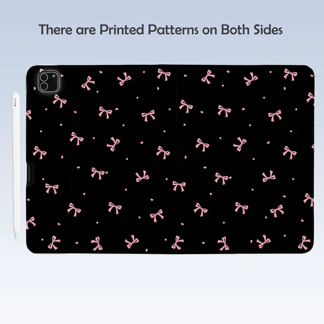 Alt view image 9 of 10 - BlHMCASE Cute Pink Bow for iPad Air 13 Inch Case M3 2025/M2 2024/iPad Pro 12.9 Inch Case with Pencil Holder, Auto Sleep/Wake and Multiple Viewing Angles, Black Leather Soft Back Cover