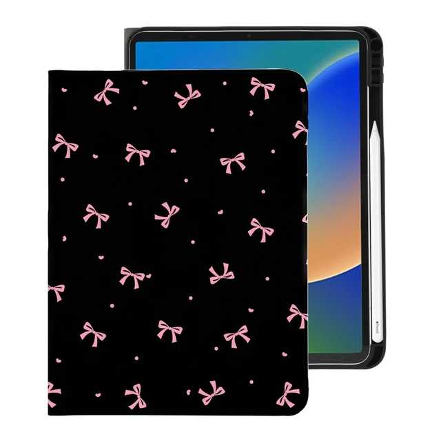 Alt view image 6 of 10 - BlHMCASE Cute Pink Bow for iPad Air 13 Inch Case M3 2025/M2 2024/iPad Pro 12.9 Inch Case with Pencil Holder, Auto Sleep/Wake and Multiple Viewing Angles, Black Leather Soft Back Cover