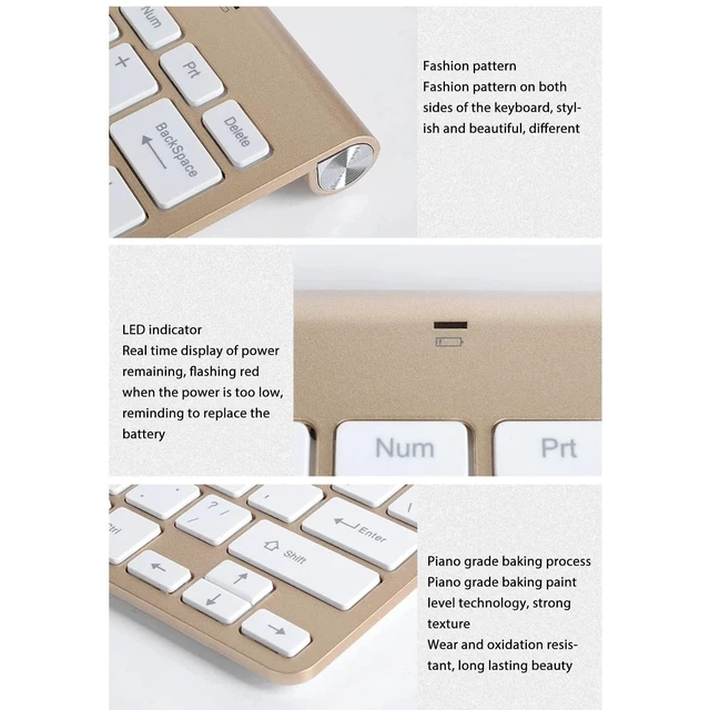 Alt view image 10 of 10 - VBESTLIFE Keyboard and Mouse Combo, 2.4 Ghz USB Receiver, Ultra Slim Quiet Keyboard and Mouse Set for Office, with LED Indicator for PC Laptop (Gold),
