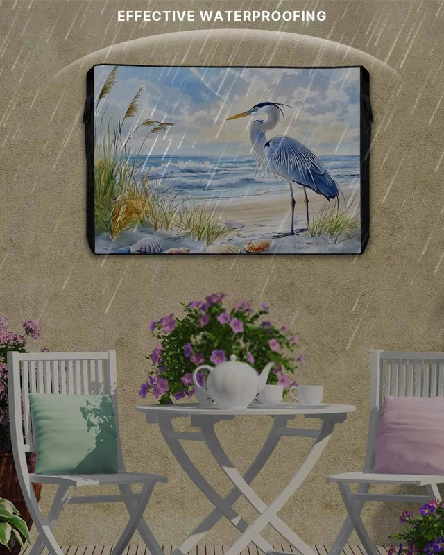 Alt view image 8 of 10 - DOME-SPACE Blue Ocean Beach Seabird Outdoor TV Cover for Outside Flat Screen Televisions, Coastal Long-beaked Heron Weatherproof TV Screen Protector with Zipper for 70 to 75 Inch Screens