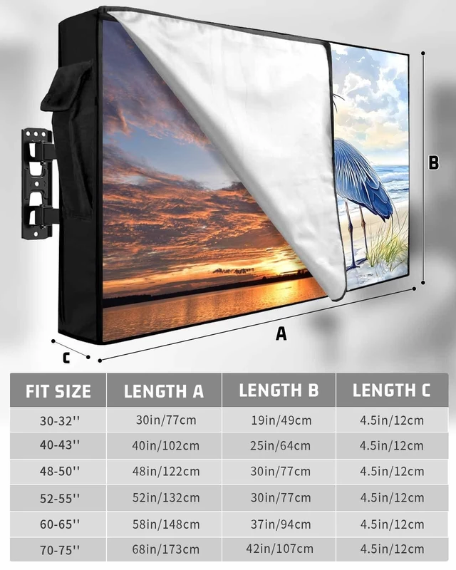 Alt view image 7 of 10 - DOME-SPACE Blue Ocean Beach Seabird Outdoor TV Cover for Outside Flat Screen Televisions, Coastal Long-beaked Heron Weatherproof TV Screen Protector with Zipper for 70 to 75 Inch Screens
