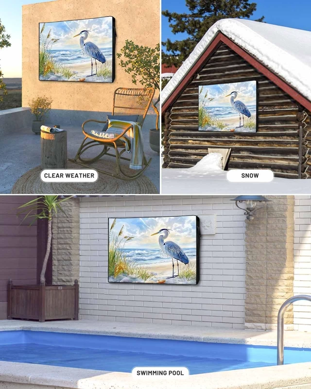 Alt view image 9 of 10 - DOME-SPACE Blue Ocean Beach Seabird Outdoor TV Cover for Outside Flat Screen Televisions, Coastal Long-beaked Heron Weatherproof TV Screen Protector with Zipper for 70 to 75 Inch Screens