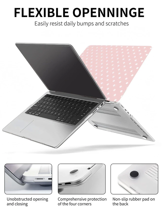 Alt view image 10 of 10 - Seorsok Compatible with MacBook Pro 16 inch Case 2024-2021 M4 M3 M2 M1 A3403 A3186 A2991 A2780 A2485,Elegant Leather Plastic Hard Shell Case with Keyboard Cover,White Polka Dots Design,Pink