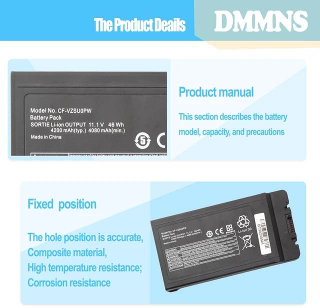 Alt view image 8 of 10 - DMMNS CF-VZSUPW Battery CF-VZSU0PR CF-VZSU0GW CF-VZSU0LW for Panasonic Toughbook CF54 CF-54 Mk1 Mk2 Mk3 Series 54 Gloved Multi Touch,54 Lite, 54 Performance, 54 Prime CF-54F9001KM 11.1V 4200mAh 46Wh