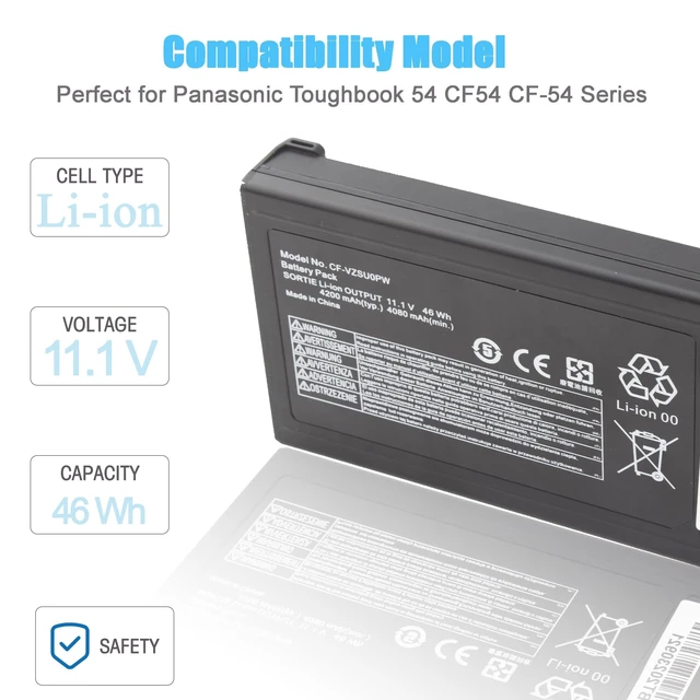Alt view image 7 of 10 - DMMNS CF-VZSUPW Battery CF-VZSU0PR CF-VZSU0GW CF-VZSU0LW for Panasonic Toughbook CF54 CF-54 Mk1 Mk2 Mk3 Series 54 Gloved Multi Touch,54 Lite, 54 Performance, 54 Prime CF-54F9001KM 11.1V 4200mAh 46Wh