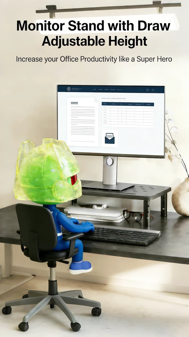 Alt view image 7 of 10 - PLENTY MORE Adjustable Ergonomic Monitor Stand with Spacious Storage Shelf - Heavy-Duty Steel for Home Office & Gaming, Reduces Neck/Back Strain, Elevates Screens to Eye Level