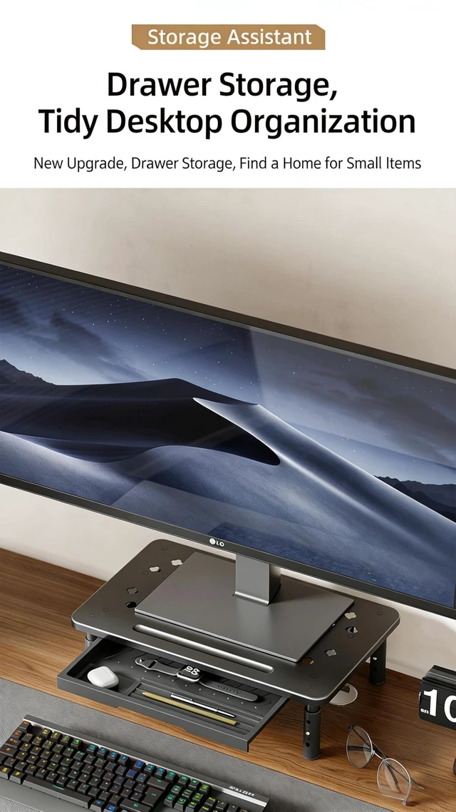 Alt view image 9 of 10 - PLENTY MORE Adjustable Ergonomic Monitor Stand with Spacious Storage Shelf - Heavy-Duty Steel for Home Office & Gaming, Reduces Neck/Back Strain, Elevates Screens to Eye Level