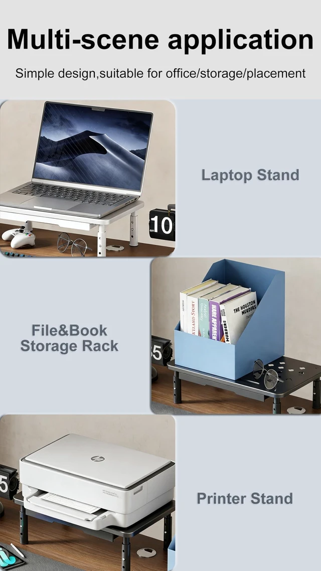 Alt view image 8 of 10 - PLENTY MORE Adjustable Ergonomic Monitor Stand with Spacious Storage Shelf - Heavy-Duty Steel for Home Office & Gaming, Reduces Neck/Back Strain, Elevates Screens to Eye Level