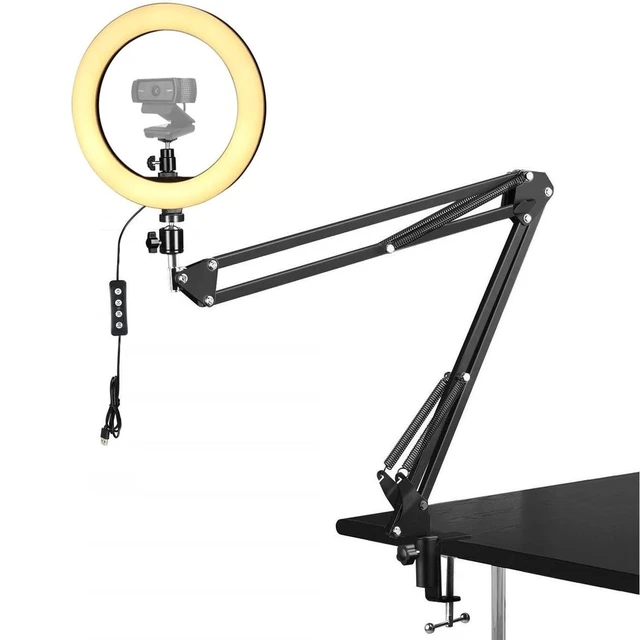 Alt view image 6 of 10 - Webcam Selfie Light with Clamp Mount Stand,10 Inch Ring Light with Boom Arm Holder Compatible with Logitech C920 StreamCam C922 C930e C925e C615 Brio 500 4K webcams