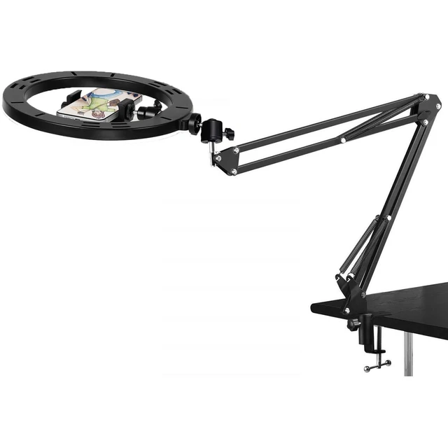 Alt view image 7 of 10 - Webcam Selfie Light with Clamp Mount Stand,10 Inch Ring Light with Boom Arm Holder Compatible with Logitech C920 StreamCam C922 C930e C925e C615 Brio 500 4K webcams