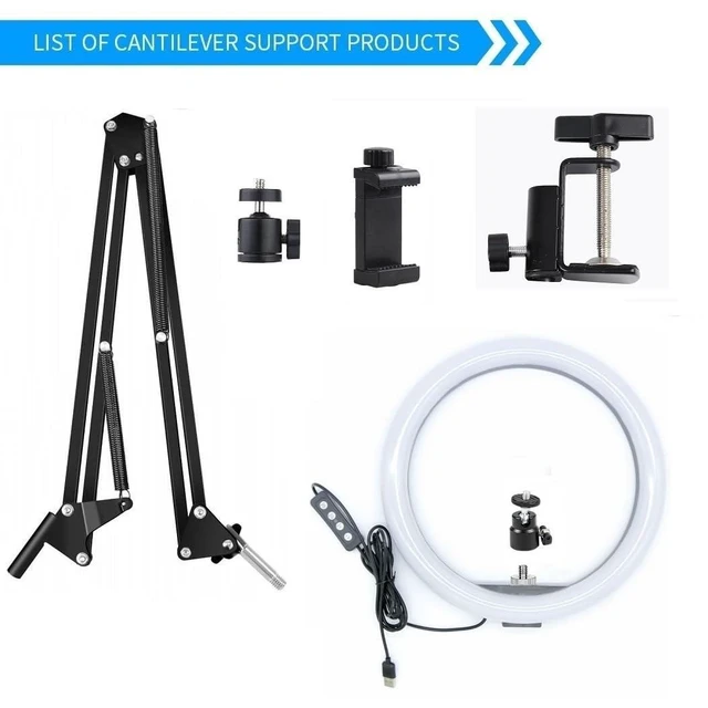Alt view image 8 of 10 - Webcam Selfie Light with Clamp Mount Stand,10 Inch Ring Light with Boom Arm Holder Compatible with Logitech C920 StreamCam C922 C930e C925e C615 Brio 500 4K webcams