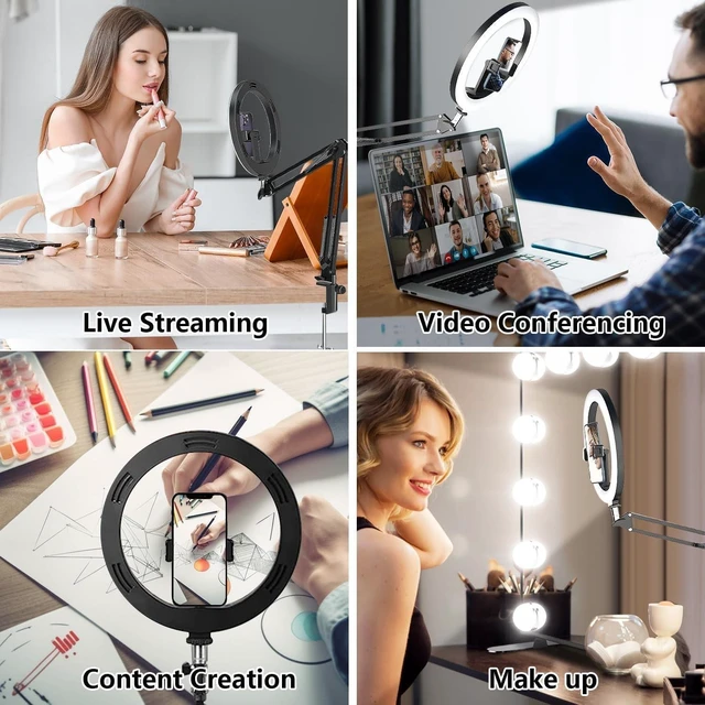 Alt view image 9 of 10 - Webcam Selfie Light with Clamp Mount Stand,10 Inch Ring Light with Boom Arm Holder Compatible with Logitech C920 StreamCam C922 C930e C925e C615 Brio 500 4K webcams